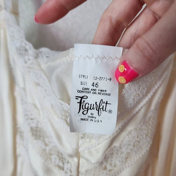FIGURFIT‎ VINTAGE nylon slip cami top lace trim in cream size 46 - Picture 8 of 9